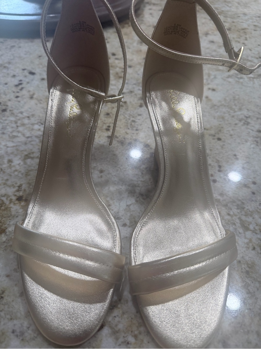 Lilly Pulitzer Metallic Champagne Ankle-Strap Wedges with Clear Toe Bands